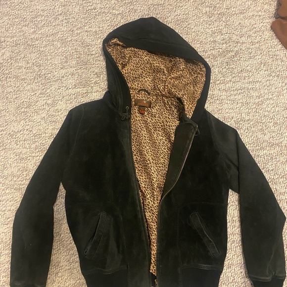 Danier Jackets & Blazers - Danier Black Bomber Jacket with Leopard Lining